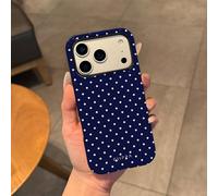 Coque de téléphone à pois blancs sur fond bleu marine, compatible avec iPhone 17, 17 Air, 16, 15, 14, 13, 12, 11, Pro Max, Plus, X, XS iPhone SE2,IPhone X/XS,iPhone 12,iPhone 12 Mini,iPhone 12 Pro,iPh