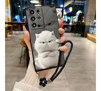Coque de téléphone antichoc avec dragonne et motif chat en colère blanc, perforée avec précision et bords droits, compatible avec iPhone 14, iPhone 14 Pro, iPhone 14 Pro Max, iPhone 13, iPhone 13 Pro,
