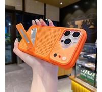 Coque de téléphone avec support en maille givrée pour iPhone 17, 16, 15, 14 Plus, 13, 12 Pro Max, dissimulant le support et offrant une protection intégrale, orange, compatible avec iPhone 16 Pro