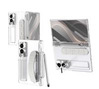 Coque de téléphone compatible avec Samsung Galaxy Z Fold 8 avec porte-stylo, stylet et béquille invisible, protection d'écran intégrée, coque de protection antichoc transparente