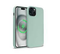 Crong Coque pour iPhone 15 – Silicone souple compatible MagSafe, antichoc – Menthe