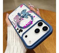 Coque de téléphone Disney Lilo & Stitch, design thème "Amour" avec Stitch et Angel dans une pose romantique, transparente, antichoc magnétique, pour iPhone 17/17 Pro/17 Pro Max/17 Air/16/15/14/13/12/1