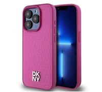 Étui DKNY pour iPhone 15 Pro 6.1 rose étui rigide Leather Monogram Pattern Metal Logo MagSafe