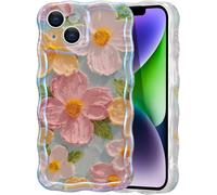 Coque De Téléphone En Polyuréthane Thermoplastique À Motif Floral Peint À L`Huile - Style Rétro Coloré - Bordure Ondulée - Protection Durable Pour Iphone 14 - Pour Filles/Femmes (Vert)
