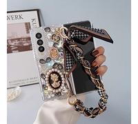 Coque de téléphone en Relief de Perles pour Samsung Galaxy Z Fold 5 Z Fold 4 Z Fold 3 Z Fold 2 Couverture PC en Cristal Strass avec chaîne, Z1, pour Z Fold 2