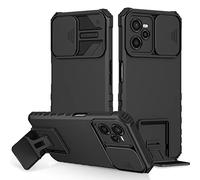 Coque de téléphone en silicone avec béquille compatible avec OPPO Realme C21/C21Y perforée, [3 façons de support] Coque de protection intégrale rigide et fine avec support vertical et horizontal (noir