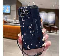 Coque de téléphone en TPU à effet liquide avec support de sangle de poignet, motif créatif étoile & lune, découpe de précision et bord droit, compatible avec 7/8/X/XR/XSMAX/11/12/13/14/15/16/17Promax 