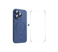 Coque de téléphone ENKAY MagSafe en TPU mat compatible iPhone 15 avec film protecteur pour objectif et écran : bleu foncé