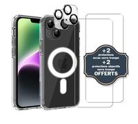 EVETANE Coque iPhone 14 Antichoc compatible Magsafe + 2 Protections écran et 2 protections Objectif Caméra