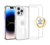 EVETANE Coque iPhone 14 Pro Transparente Compatible Magsafe + 2 Vitres Protection Ecran