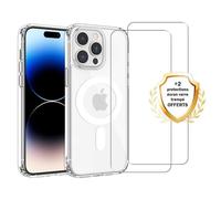 EVETANE Coque iPhone 15 Pro Transparente Compatible Magsafe + 2 Vitres Protection Ecran