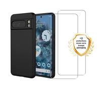 EVETANE Coque Google Pixel 8 Pro Silicone liquide Noire + 2 Vitres en Verre trempé Protection écran Antichocs