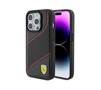 Coque de téléphone - Ferrari - iPhone 15 Pro - Noir - Perforated Waves Metal Logo - Rigide