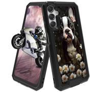 Coque de téléphone hybride double couche en polycarbonate rigide et silicone souple avec motif chien terrier de Boston pour femme - Coque de protection robuste et résistante aux chocs pour Samsung