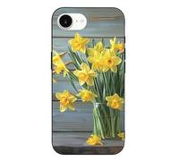 Coque de téléphone imprimée bouquet de jonquilles pour iPhone 16 E, ultra fine, résistante aux rayures et aux chocs, coque de téléphone en TPU noir, avec recharge sans fil, anti-jaunissement
