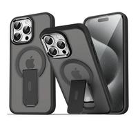 Coque De Téléphone Magnétique De Luxe Avec Support Pliable Magsafe,Étui Arrière Translucide Mat Pour Iphone 17 16 15 14 Plus 13 12 11 Pro Max.Translucent Black.Étui Et Support