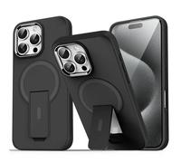 Coque De Téléphone Magnétique De Luxe Avec Support Pliable Magsafe,Étui Arrière Translucide Mat Pour Iphone 17 16 15 14 Plus 13 12 11 Pro Max.Full Black.Étui Et Support