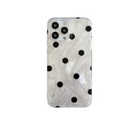 Coque de téléphone noire à pois pour iPhone 16 Pro 6,3", design rétro transparent avec plumes argentées et paillettes, esthétique, cadeau pour adolescente, femme et fille [protection d'appareil photo
