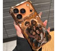 Coque de téléphone noire et bleu marine avec impression photo DIY et cadre doré électrolytique 1 pièce Coque photo personnalisable compatible avec 15 Pro Max/16 Pro Max/16/14/13/12/11/17 Pro Max/Air A