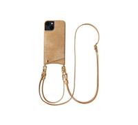 Coque de téléphone Nova Croco avec cordon et porte-cartes pour iPhone 14 / 13 - Toasted Almond