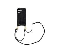 Coque de télephone Nova Croco avec cordon et porte-cartes pour iPhone 16 - Noir
