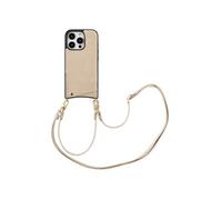 Selencia Coque de télephone Nova Croco avec cordon et porte-cartes pour Apple iPhone 16 Pro - Beige