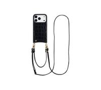 Selencia Coque de télephone Nova Croco avec cordon et porte-cartes pour Apple iPhone 17 Pro - Noir