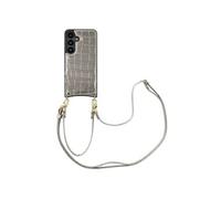 Selencia Coque de télephone Nova Croco avec cordon et porte-cartes pour Samsung Galaxy S24 - Argent