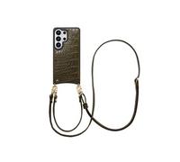 Selencia Coque de télephone Nova Croco avec cordon et porte-cartes pour Samsung Galaxy S26 Ultra - Dark Olive