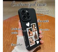 Coque de téléphone personnalisée haute définition imprimée UV avec portrait/joli collage d'éléments/protection d'objectif en silicone noir mat, compatible avec iPhone 16 Pro Max/16 Pro/15 Pro Max/14 P