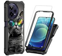 Coque de téléphone pour Cricket Icon Plus 2026 avec protection d'écran en verre trempé, robuste et résistante aux chocs, coque de protection double couche pour Cricket Icon Plus+, grand chat gris