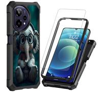 Coque de téléphone pour Cricket Icon Plus 2026 avec protection d'écran en verre trempé, robuste et résistante aux chocs, coque de protection double couche pour Cricket Icon Plus+, éléphant Nerd avec