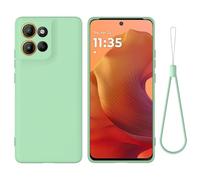 Coque de téléphone pour Motorola Moto G15 Power - Anti-rayures - Fine - Gel TPU souple - Protection complète de l'appareil photo - Couleur pure - Simple - Avec bracelet - Vert