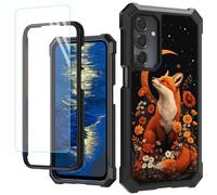 Coque de téléphone pour Samsung Galaxy A17 5G/A26 5G avec protecteur d'écran en verre trempé hybride double couche robuste en TPU souple PC rigide antichoc pour Samsung A17 5G 6,7" 2025, Fox Moon