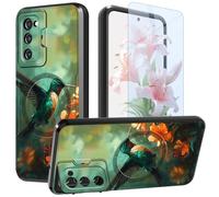 Coque de téléphone pour Samsung Galaxy S20 FE 5G 6,5" avec protecteur d'écran et coque d'appareil photo, béquille double couche hybride antichoc pour Samsung S20 FE 5G 2020, fleur de colibri