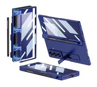 Coque De Téléphone Tout Compris À Charnière Magnétique pour Samsung Galaxy Z Fold 7, Coque De Téléphone À Rabat avec Fente pour Stylo pour Z Fold7, Housse Anti-Chute avec Support (Bleu)