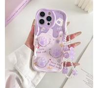 Coque de téléphone transparente à texture ondulée crème, mode luxe, imprimé asymétrique peint UV mignon de patte de chat violette, étoile et lettre, DIY en acrylique avec bracelet patte de chat et fle