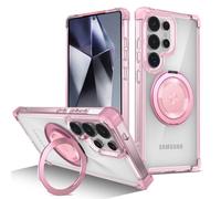 Coque De Téléphone Transparente Avec Support Pliable Magnétique Rotatif,Étui Antichoc Pour Samsung S25 Edge S24 S23 Plus Fe S21 Ultra Armor.Pink.Étui Et Support