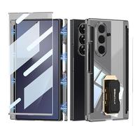 Coque De Transparente pour Samsung Galaxy Z Trifold, Couvercle À Double Axe Central avec Support De Bracelet Rotatif - Charnière Et Protection De L'écran Et De L'objectif (Noir,avec Film)