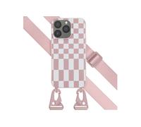 Coque design en silicone avec cordon amovible pour iPhone 13 Pro - Irregular Check Sand Pink