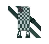 Selencia Coque design en silicone avec cordon amovible pour Apple iPhone 14 Plus - Irregular Check Green