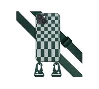 Selencia Coque design en silicone avec cordon amovible pour Apple iPhone 14 Plus - Irregular Check Green