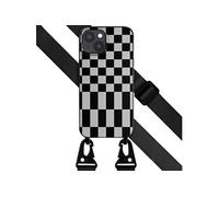 Coque design en silicone avec cordon amovible pour iPhone 15 Plus - Irregular Check Black