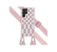 Selencia ?Coque design en silicone avec cordon amovible pour Samsung Galaxy S22 Ultra - Irregular Check Sand Pink