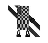 Selencia Coque design en silicone avec cordon amovible pour Samsung Galaxy S23 FE - Irregular Check Black