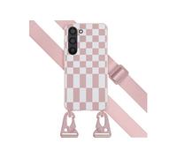 Coque design en silicone avec cordon amovible pour Samsung Galaxy S23 - Irregular Check Sand Pink
