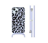Coque design en silicone avec cordon pour iPhone 15 - Animal Lila