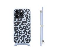 Coque design en silicone avec cordon pour iPhone 16 Pro Max - Animal Lila