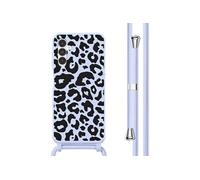 Coque design en silicone avec cordon pour Samsung Galaxy A14 (5G/4G) - Animal Lila