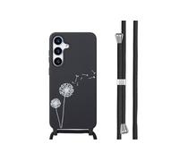 Coque design en silicone avec cordon pour Samsung Galaxy S25 Plus - Dandelion Black